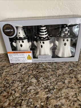 Becki Owens White Ceramic Ghost LED Lights - Set of 3